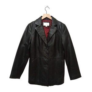 Worthington Vintage Black Leather Button Front Jacket Sz S